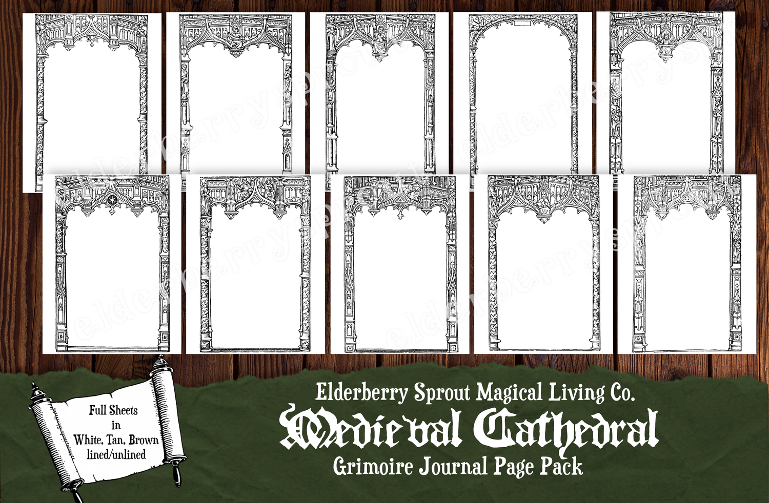 Medieval Cathedral Grimoire Page Pack Printable - Full Sized
