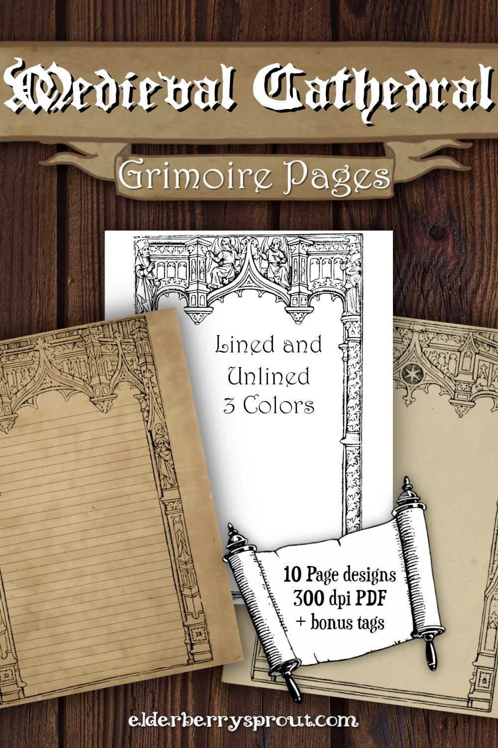 Medieval Cathedral Grimoire Page Pack Printable - Full Sized