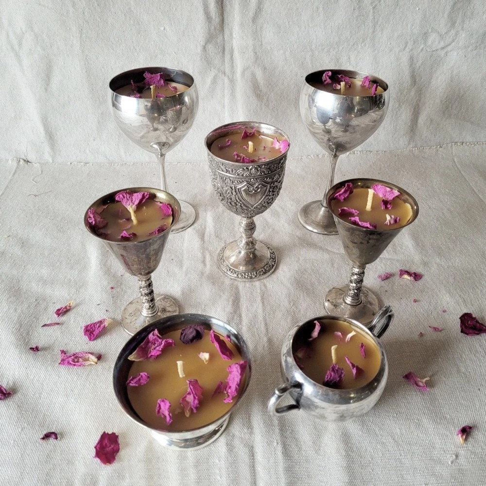 Silver Chalice Beeswax Rose Candles - Self Love
